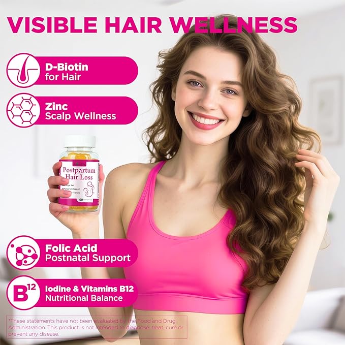 Aromlife Postpartum Hair Loss Gummies for Women Stronger Hair, Postpartum Hair Gummies with Biotin, Folate, Zine, Vitamin E, B6 & B12, 60 Count Vegan Breastfeeding-Friendly Postnatal Vitamins Gummy