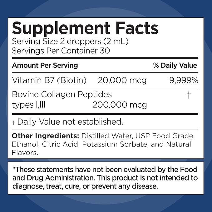 Liquid Collagen and Biotin, 2 Fl. Oz, Ultra-Strength Collagen Peptides for Women, Third-Party Tested Biotin for Hair Growth Women, Nails, and Skin Vitamins B7 Collageno Peptides – Vanilla Flavor