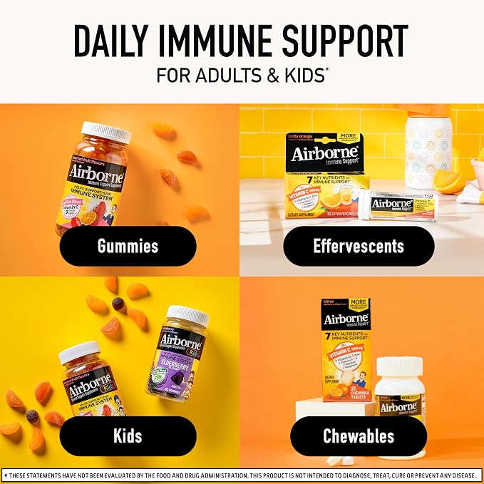 Airborne 1000mg Vitamin C with Vitamin D & Zinc, Sugar Free Multivitamin Immune Support Supplement, Antioxidants Vitamins A C & E, Very Berry Flavor, 30 Tablets (Pack of 2)