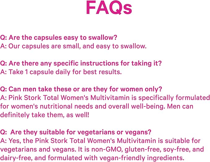 Pink Stork Total Women's Multivitamin - 19 Essential Vitamins for Women & Nutrients – Energy, Metabolism, Hormone, Immune & Mood Support – B6, B12, Biotin, Iron & Zinc – 30 Capsules