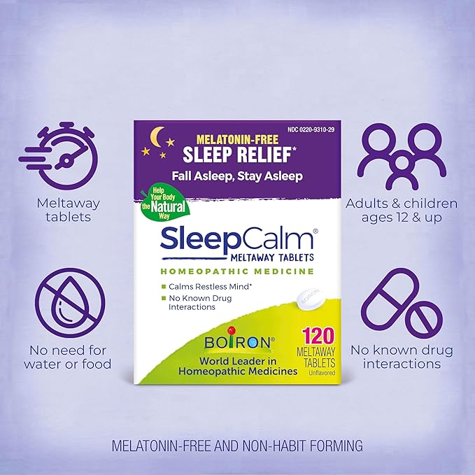 Boiron SleepCalm Tablets Sleep Aid for Deep,Relaxing,Restful Nighttime Sleep - Melatonin-Free and Non Habit-Forming -,120 Count (Pack of 2)