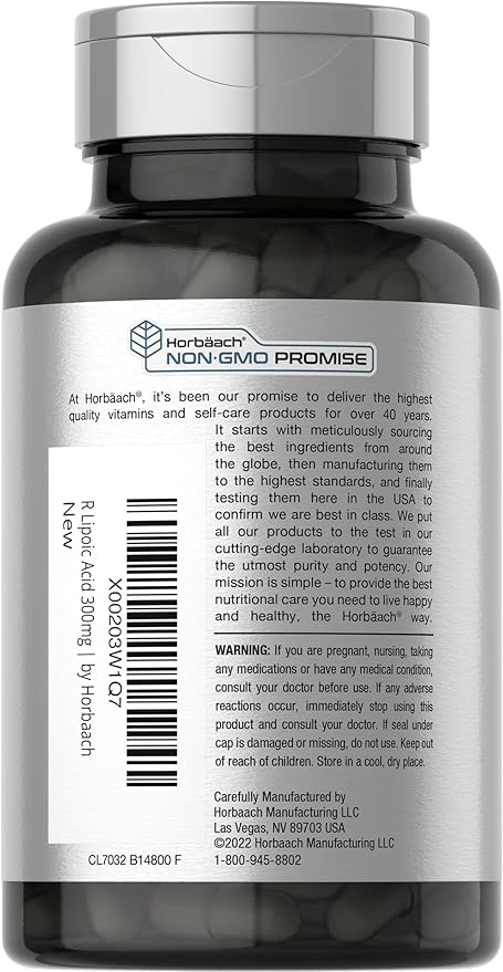 Horbäach Stabilized R-Lipoic Acid 300mg | 60 Capsules | with Biotin Optimizer | Non-GMO, Gluten Free | Na-RALA Supplement