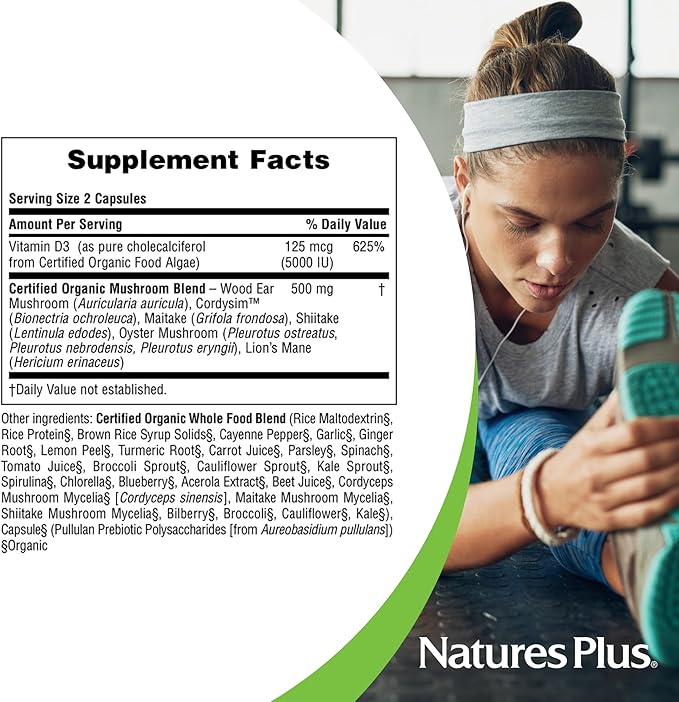 NaturesPlus Source of Life Garden Vitamin D3 - 60 Capsules - Immune System Support - USDA Certified Organic, Non-GMO, Vegan, Gluten Free - 30 Servings