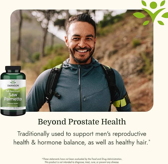 Swanson Saw Palmetto Full Spectrum Herbal Supplement for Men Seeking Prostate, Hair, and Urinary Health Support - 540 mg (250 Vegan Capsules)
