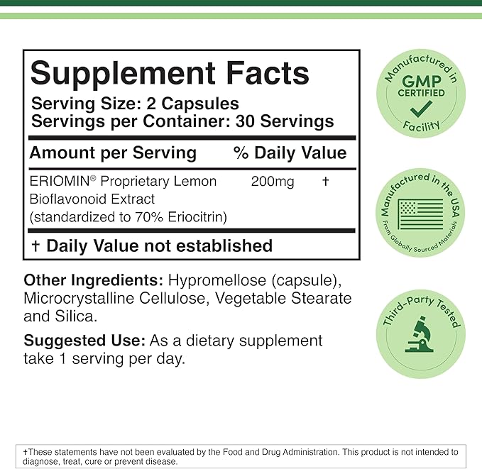 GLP-1 Supplement - Clinically Studied Bioflavonoid Extract to Help Support Natural GLP 1 Levels and Promote Gut Health (200mg, 30 Servings) Std to 70% Eriocitrin and 5% Hesperidin by Double Wood