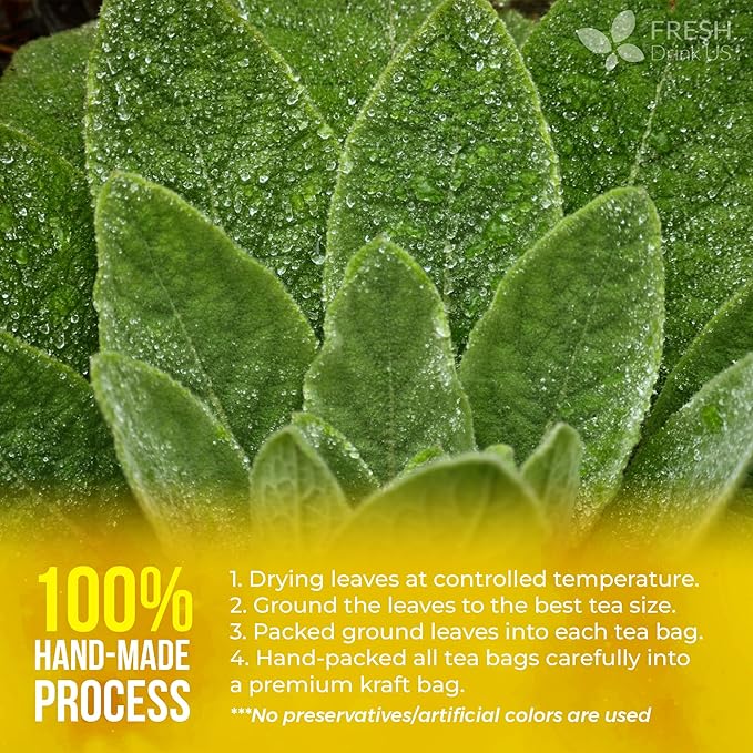 FreshDrinkUS, Premium 80 Mullein Leaf Tea Bags – 100% Natural, Pure, & Caffeine-Free Herbal Tea for Lung – Loose Leaf, No Sugar, Vegan, Gluten-Free, Made with Natural Material Tea Bags