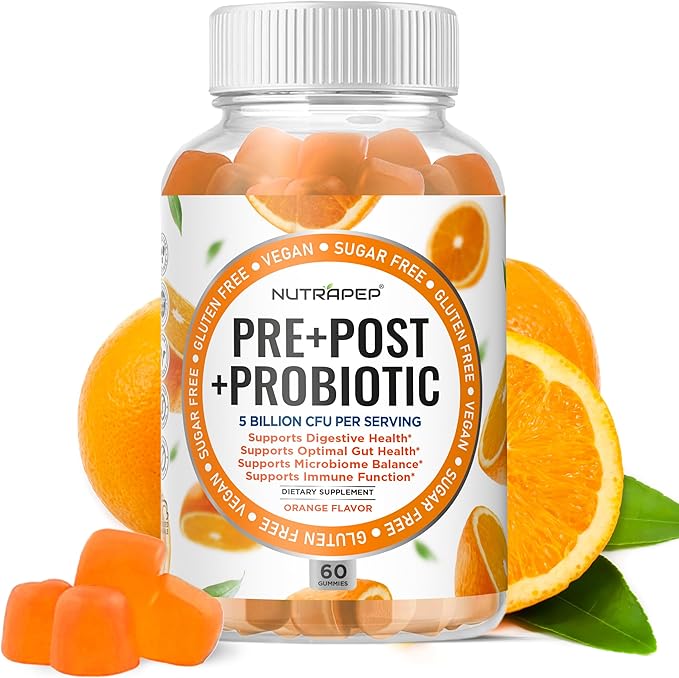 NutraPep Prebiotic Probiotic & Postbiotic Gummies for Women Men & Kids Children - High Potency 5 Billion CFU - Sugar-Free & Gluten Free