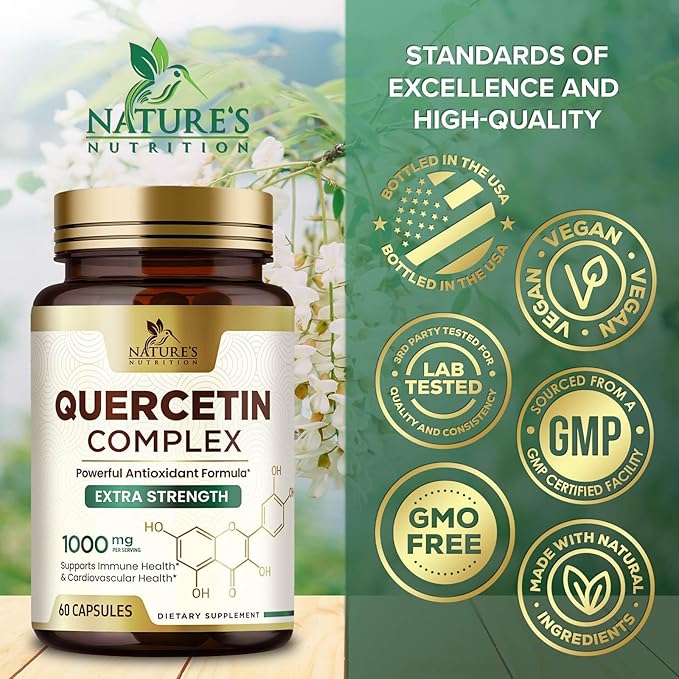 Quercetin Dihydrate 1000mg per Serving - Premium Plant-Based Bioflavonoids - Extra Strength Antioxidant Immune & Respiratory Health Support - High Absorption Quercetin Dihydrate - 60 Veggie Capsules