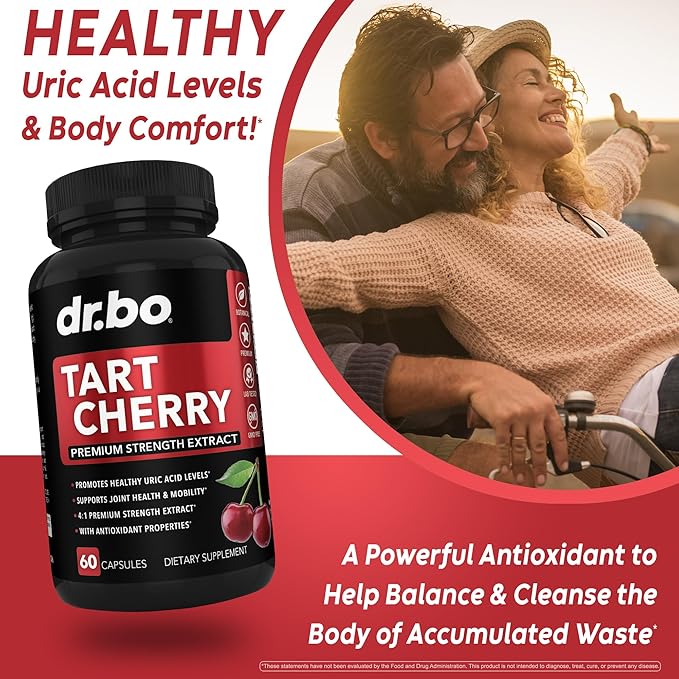 Tart Cherry Extract Capsules Supplement - Purge Uric Acid Flush Cleanse Antioxidant Pills for Rest Support - Tart Cherry Capsules Anthocyanin Supplements Ultra Pure Cherries Vitamins Concentrate Pill