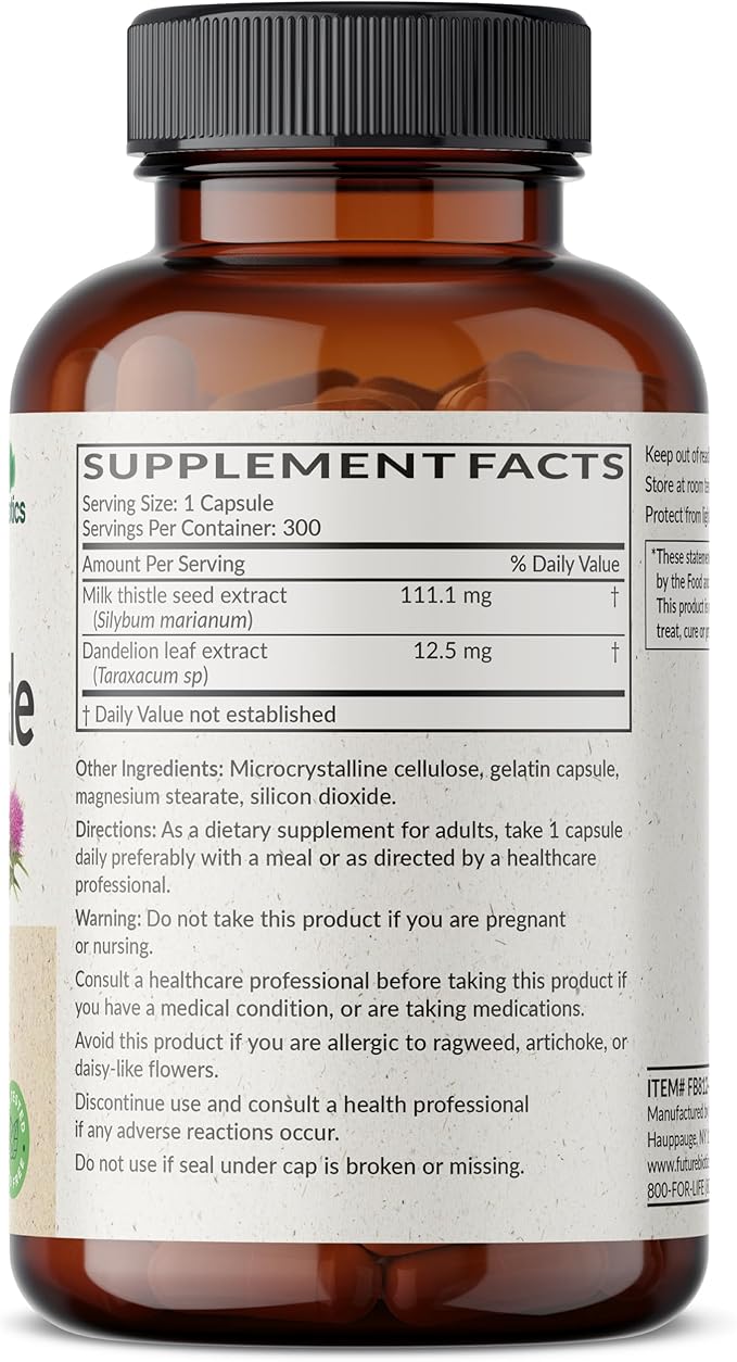 Futurebiotics Milk Thistle Silymarin Marianum & Dandelion Extract Liver Health Support, Antioxidant Support, Detox, 300 Capsules
