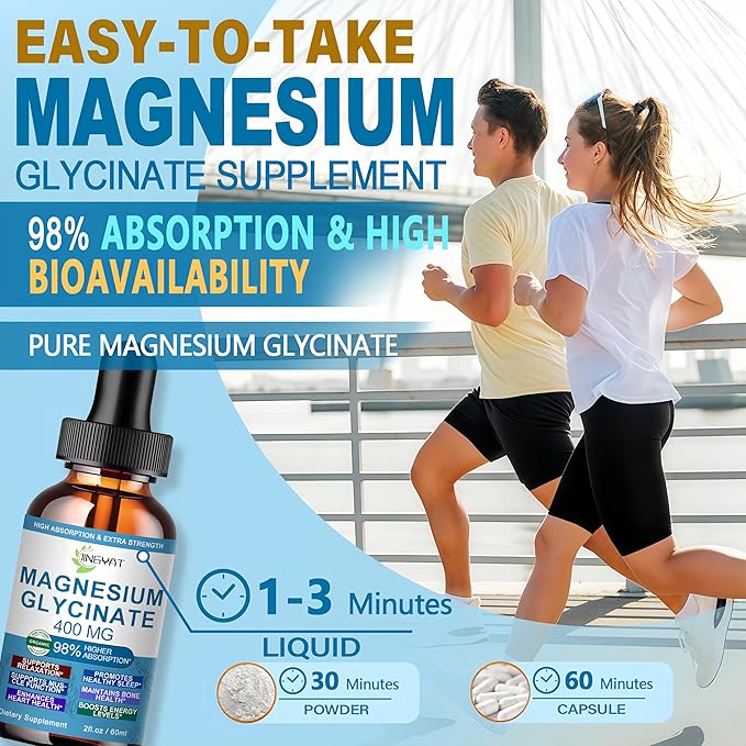 Pure Magnesium Glycinate Drops | High Absorption Liquid Magnesium Glycinate 400mg Support Sleep,Nerve & Bone Health | Magnesium Bisglycinate Chelate for Women & Men | Vegan,Non-GMO,Fast-Acting Formula