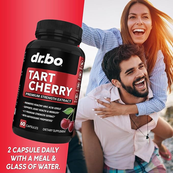 Tart Cherry Extract Capsules Supplement - Purge Uric Acid Flush Cleanse Antioxidant Pills for Rest Support - Tart Cherry Capsules Anthocyanin Supplements Ultra Pure Cherries Vitamins Concentrate Pill