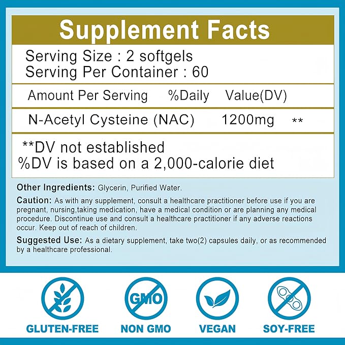 NAC Supplement N-Acetyl Cysteine | High Absorption NAC 1200mg Softgels for Liver & Kidney Detox, Immune Support & Antioxidants | Vegan Capsules | 2 Month Supply | Non-GMO | Gluten Free | 120 Count
