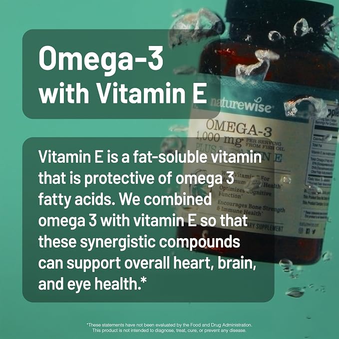 NatureWise Extra-Strength Omega 3 Fish Oil Supplement - 1000mg per Serving - 600 EPA & 400 DHA and Vitamin E - Support for Heart & Brain Health - Lemon Flavor, GMO-Free - 180 Softgels[3-Month Supply]