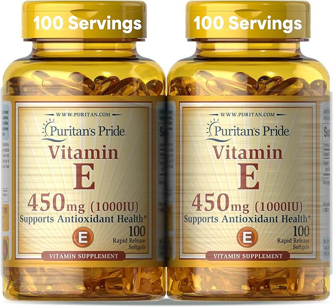 Puritan's Pride Vitamin E-450mg (10,000IU), Vitamin Supplement for Immune System Function and Antioxidant Health Support, 100 Rapid Release Softgels, 2 Pack