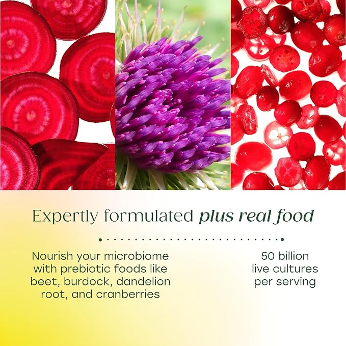 MegaFood MegaFlora Probiotics and Prebiotics for Women with 14 Strains & 50 Billion CFUs, Cranberry, Digestive Health, Vegetarian, Prebiotics and Probiotics for Women - 60 Capsules (30 Servings)