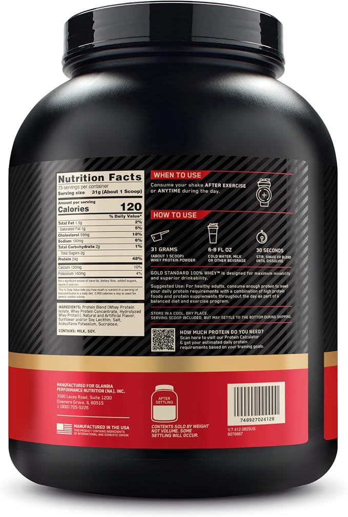 Optimum Nutrition Gold Standard 100% Whey Protein Powder, French Vanilla Crème, 5 Pound (Packaging May Vary)