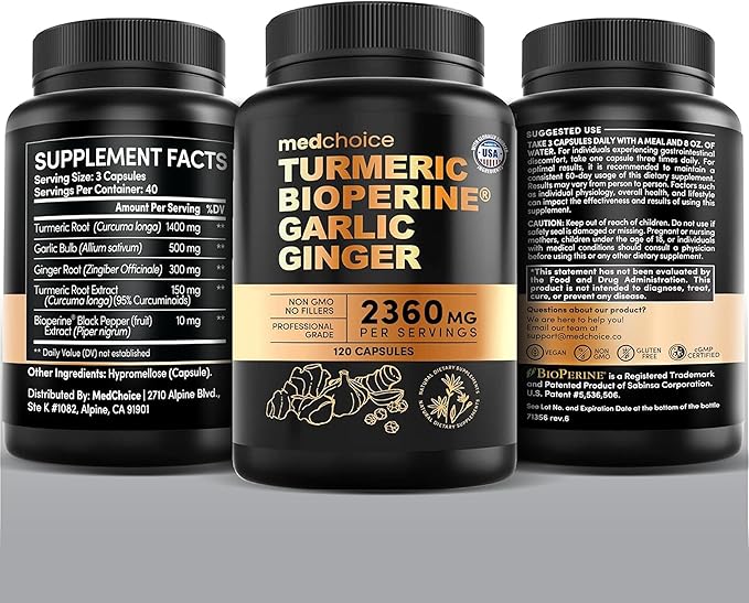 4-in-1 Turmeric Joint Support Supplements with Garlic and BioPerine - 2360 mg High Potency Herbal Blend for Mobility, Everyday Flexibility, Digestive Comfort, and Active Aging Support (120ct)