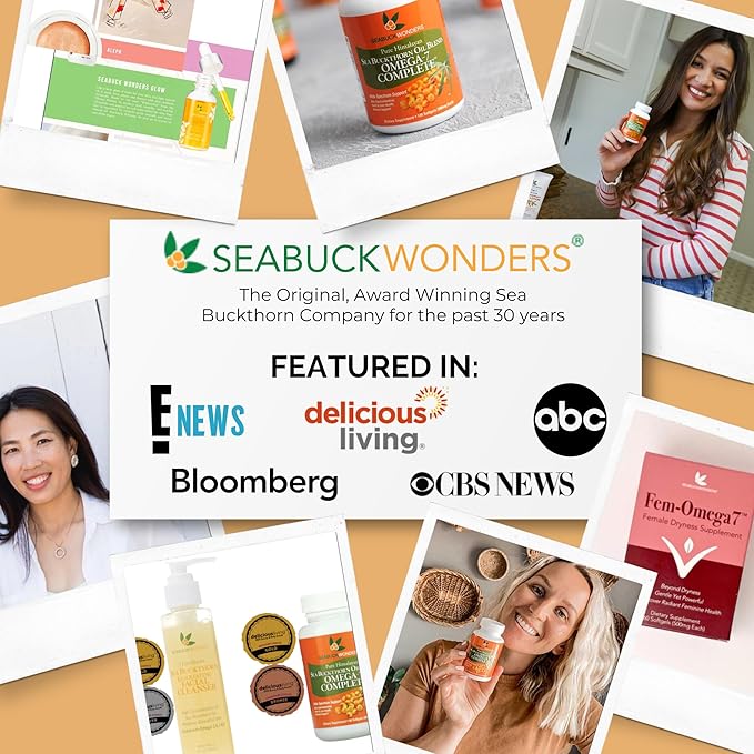 SeabuckWonders Organic Sea Buckthorn Oil Omega-7 Complete,120 Softgels, 60 Day Supply, with Omega 3, 6 & 9, Supports Hair, Skin & Nails, Overall Health & Wellness