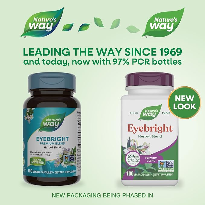 Nature's Way Eyebright Herb Premium Blend, Herbal Blend, Non-GMO Project Verified, Eyebright Supplement, Vegan, 100 Capsules (Packaging May Vary)