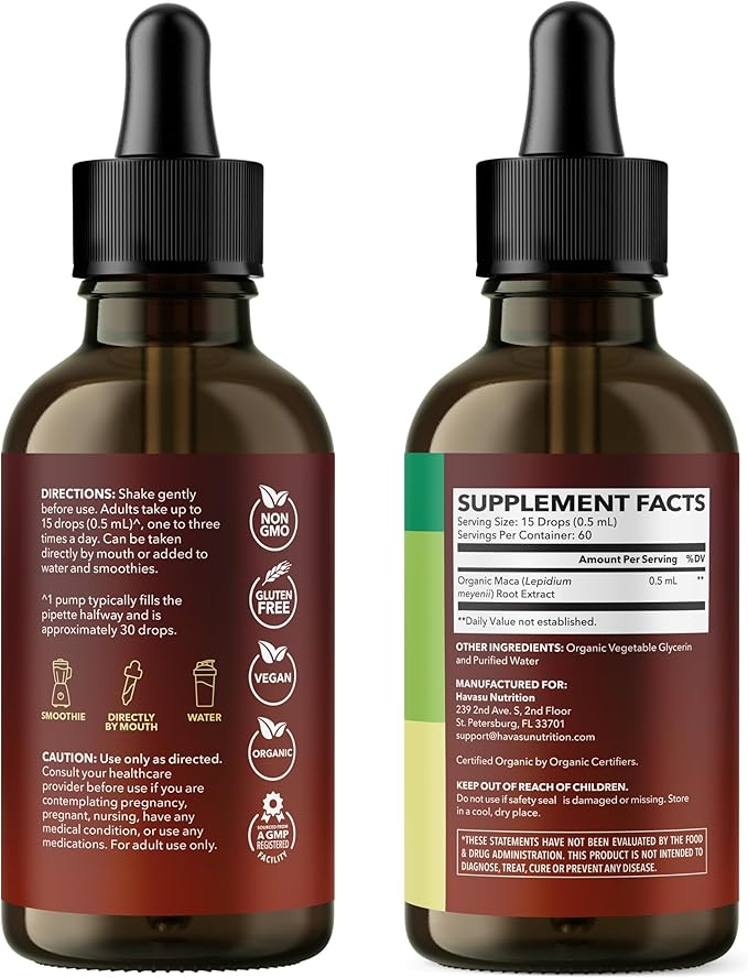 Organic Maca Root Liquid Drops - Supports Hormone Balance, Mood, and Energy in Women and Men - Lepidium Meyenii to Support Performance and Vitality - Non-GMO, Vegan, Unflavored - 60 Servings