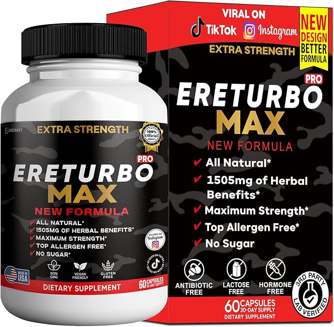 Ereturbo Max Pro Extra Strength, Organic Maca Root Supplement, 60 Capsules, 30-Day Supply, Herbal Benefits (1)