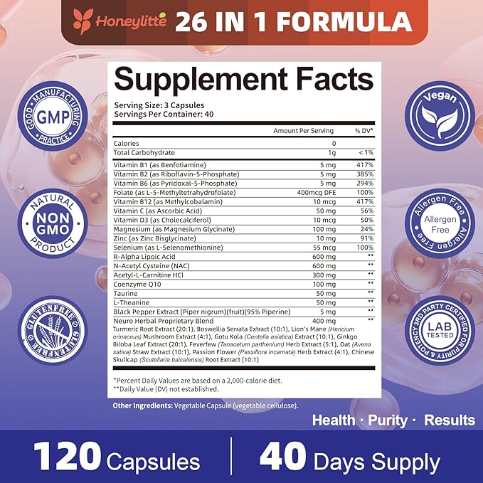 Alpha Lipoic Acid Neuropathy Supplements - with 600mg R-Alpha Lipoic Acid, NAC, ALC, Active Vitamin B12 B1 B2 B6 - for Nerve Heath & Mental Support (120 Count * Pack of 2)