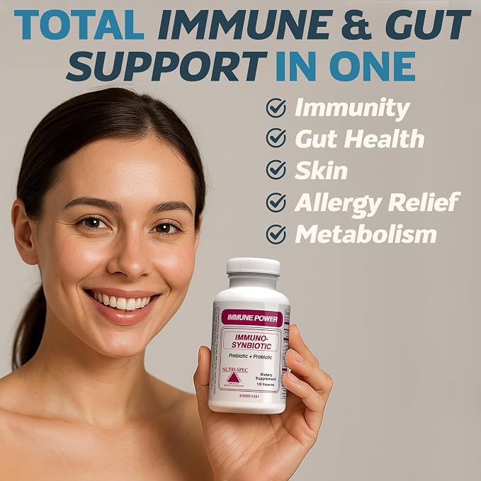 Nutri-Spec Immune Power - Immuno-Synbiotics Probiotics & Prebiotic for Women & Men - with Lactobacillus gasseri, rhamnosus, paracasei - Great for Immune-Related Inflammatory Conditions - 120 Caps