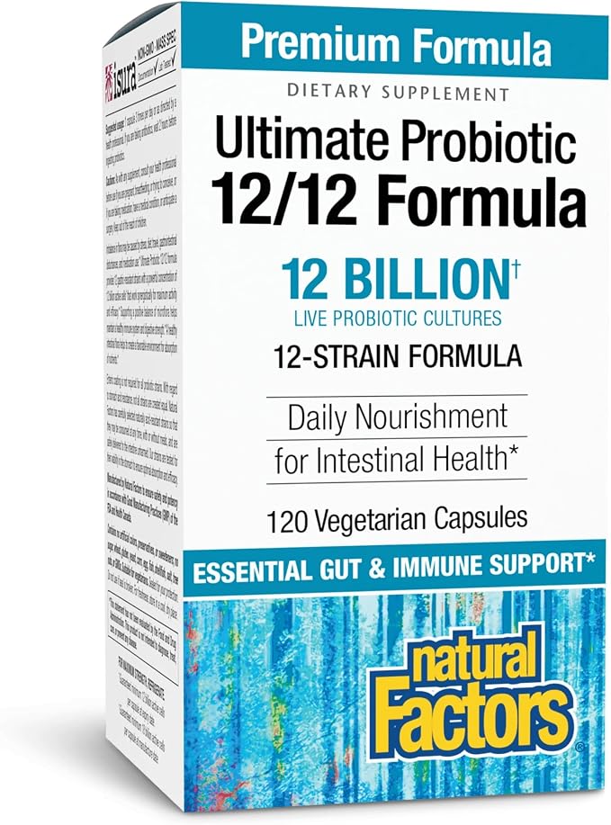 Natural Factors Ultimate Probiotic 12/12 Formula - Digestive Health Support Supplement with Probiotics - Immunity & Gut Health Support Supplement - 120 Vegetarian Capsules (120 Servings)