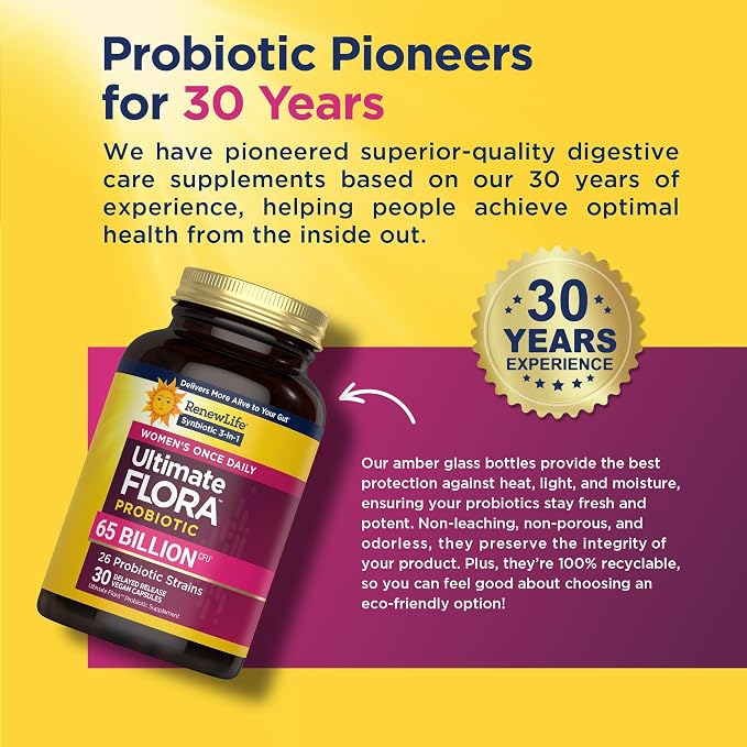Renew Life Ultimate Flora Probiotics for Women 65 Billion CFU Delayed Release Vegan Capsules | Vaginal | Digestive Health | Immune Health | Dairy Free | 30 Count
