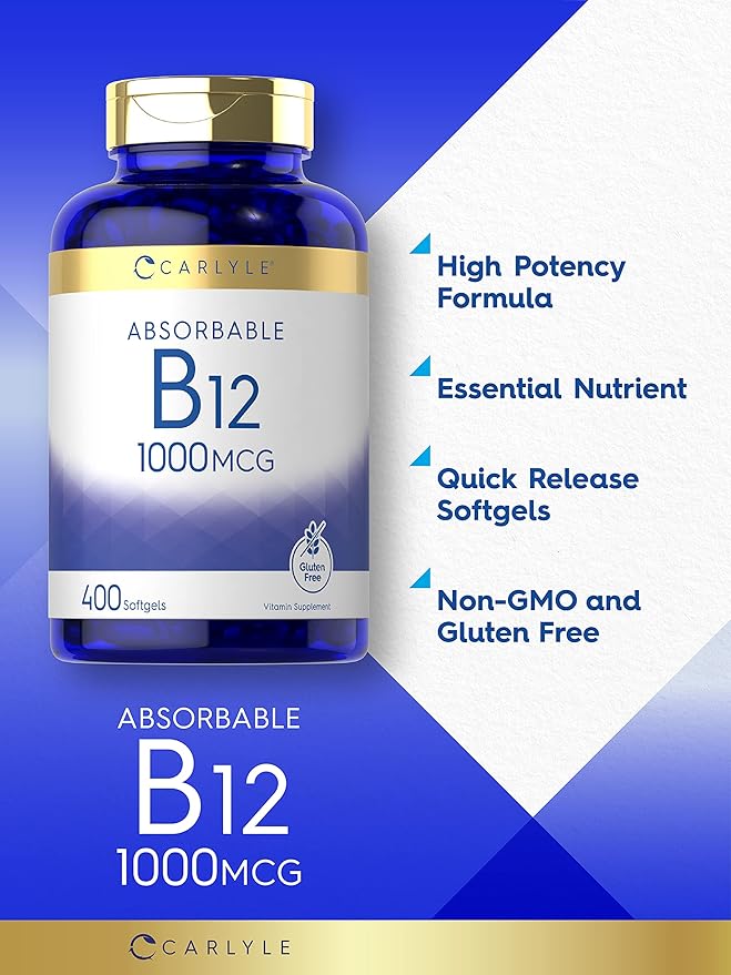 Carlyle Vitamin B12 1000 mcg Absorbable | 400 Softgels | Non-GMO and Gluten Free Supplement