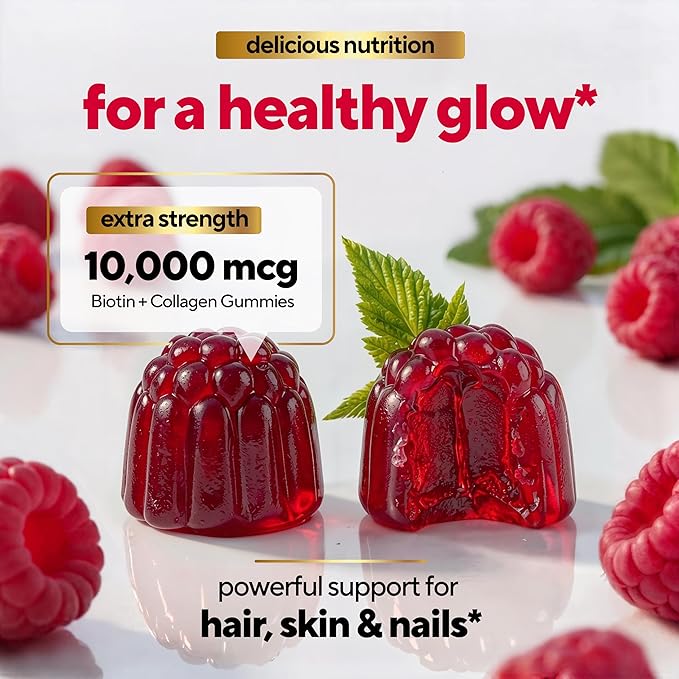 VitaUp Biotin Gummies 10000mcg for Women and Men - Extra Strength Hair, Skin and Nails Gummies with Collagen - Natural Biotin Gummy Supplement for Hair, Skin, Nails Support - 60 ct