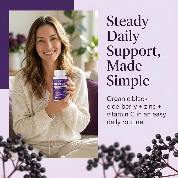 Elderberry - EIvera Gut Support Complex, Organic Black Elderberry Capsules, with Zinc & Vitamin C for Digestive Balance, Immune Support (1)
