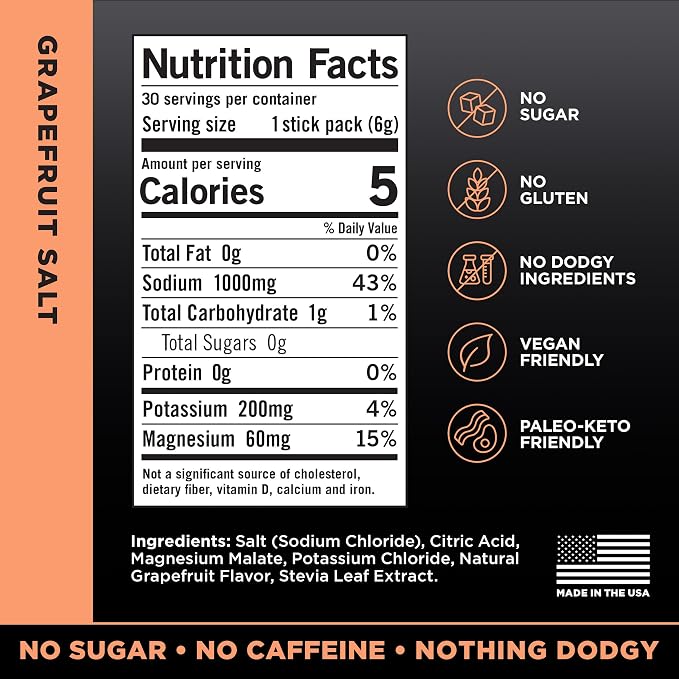 LMNT Zero Sugar Electrolytes - Grapefruit Salt | Drink Mix | 30 Count