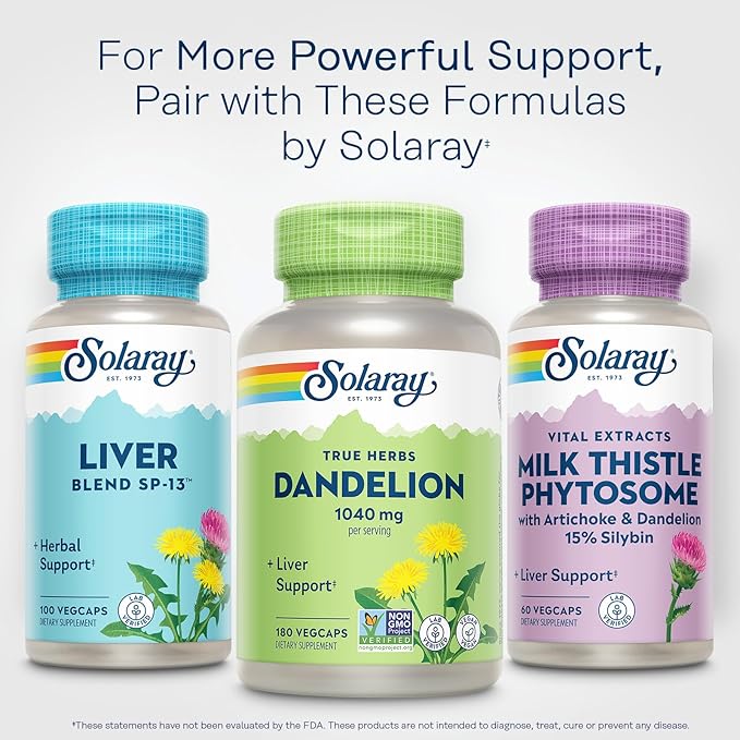SOLARAY Dandelion Root Supplement - Healthy Kidney and Liver Support - 1,040 mg per Serving - Vegan, Lab Verified, 60-Day Guarantee - 90 Servings, 180 VegCaps