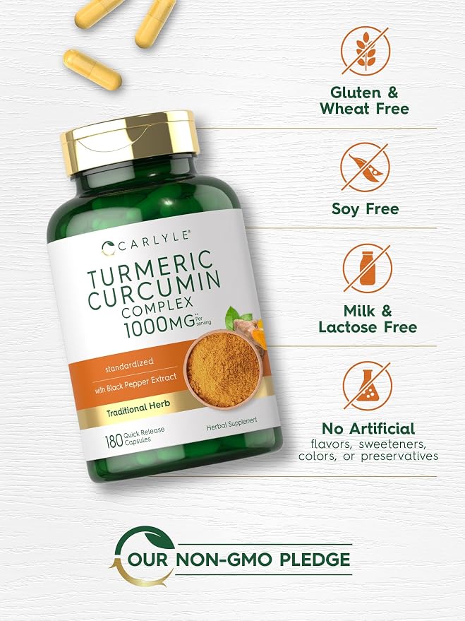 Carlyle Turmeric Curcumin with Black Pepper | 180 Capsules | Turmeric Complex Supplement | Non-GMO, Gluten Free