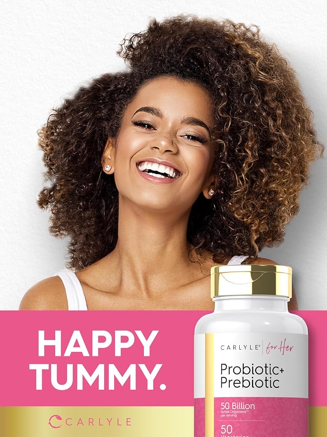 Carlyle Probiotic and Prebiotic for Women | 50 Billion Active Organisms Per Serving | 50 Capsules | with Organic Inulin | Vegetarian Supplement for Women
