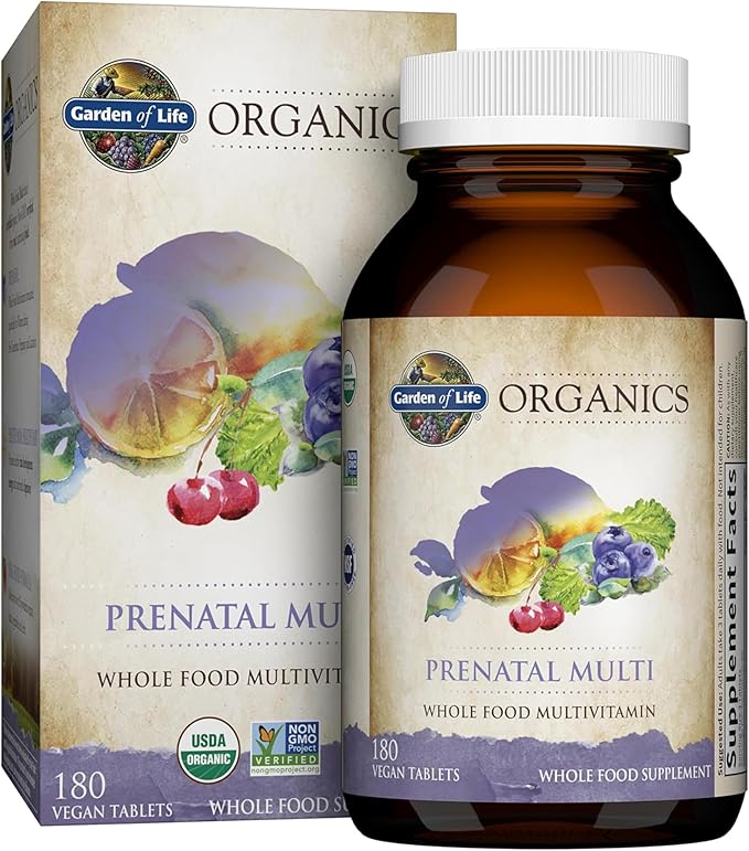 Garden of Life Organics Prenatal Multivitamin with Folate, B6, B12, D3 & Iron – Prenatal Vitamins for Women with Energy Metabolism Support for Healthy Fetal Development, Non-GMO, Vegan, 60 Servings