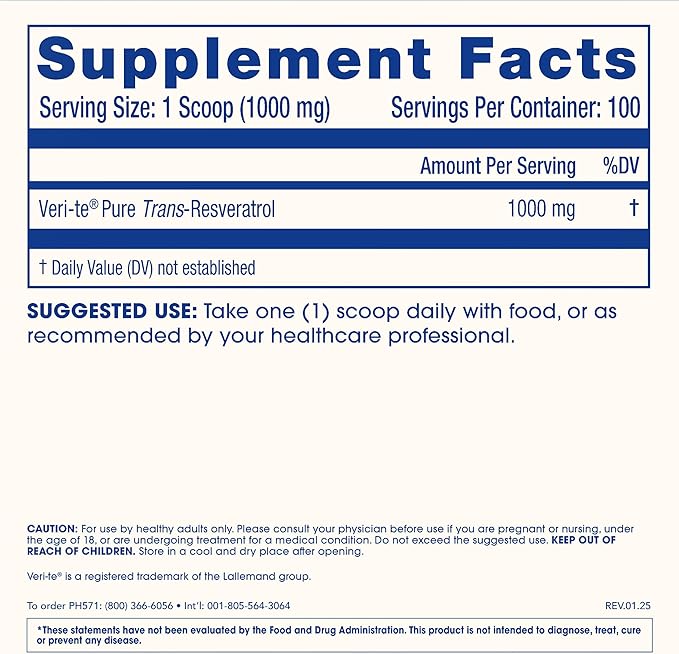 ProHealth Longevity Bulk Trans Resveratrol Powder 100 Grams - Pure Pharmaceutical Grade, 1000 mg per Scoop, Superior Absorption and Bioavailability