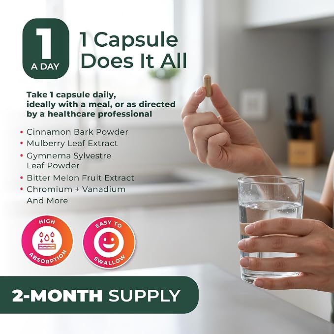 PurePremium Normal Blood Sugar Support Supplement - 20 Active Ingredients Complex to Support Blood Sugar Levels Already in The Normal Range - with Cinnamon, Bitter Melon, Chromium, Mulberry - 60ct