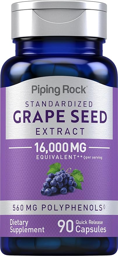 Piping Rock Grape Seed Extract Capsules | 90 Pills | Vitis Vinifera Supplement | Non-GMO, Gluten Free