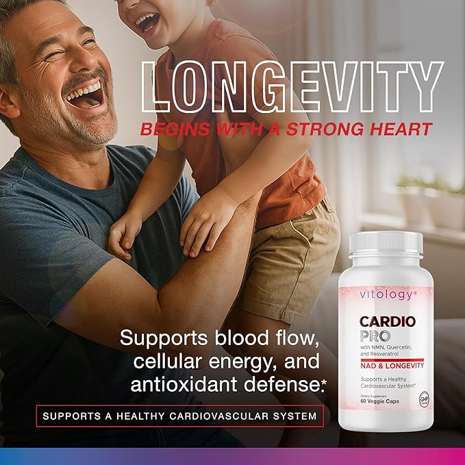 N.A.D.+ Longevity – Cardiovascular Support Supplement with NMN, NR, Resveratrol, Fisetin, Quercetin, TMG & Apigenin – Promote Healthy Heart Function & N.A.D.+ Levels – 60 Veggie Capsules
