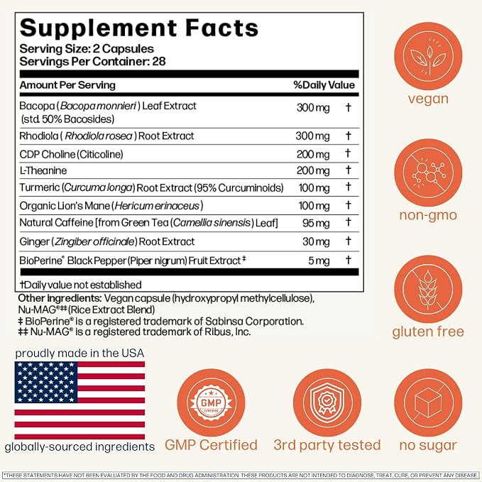 Avantera Elevate Premium Nootropic Supplement - Beat Brain Fog - Best Focus Supplements for Memory & Focus Support - Energy Without Crash - 56 Count Pills for Women & Men*