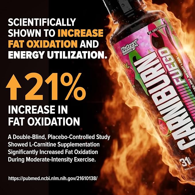 Nutrex Research Carniburn Liquid L Carnitine 3000mg – Thermogenic Liquid Fat Burner for Men & Women with MitoBurn, InnoSlim, GBBGO - Stimulant Free Metabolism Booster - Sour Gummy Worms 31 SV