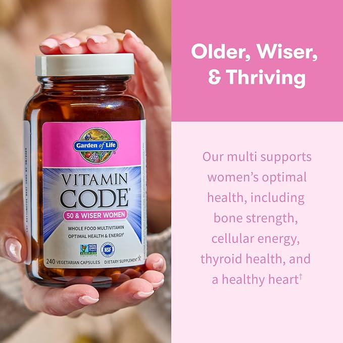 Garden of Life Vitamin Code Multivitamin for Women 50 & Over, 240 Capsules, for Women 50 Plus with B Vitamins, Vitamins A, C, D3, E & K, CoQ10, Probiotics & Enzymes