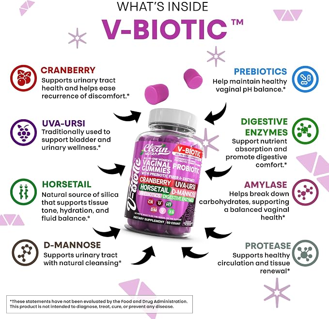 Clean Nutra Vbiotic Gummies, Cranberry, Horsetail, D-Mannose, UVA-Ursi, Probiotic Blend, Enzyme Blend, 60 Count (2)
