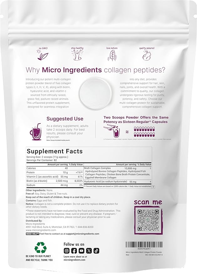 Micro Ingredients 8-in-1 Multi Collagen Powder & Women’s Probiotics 100 Billion CFU Veggie Capsules | 2 Pack | Hydrolyzed Peptides + Hyaluronic Acid & Vitamin C | 40 Strains + Cranberry & D-Mannose