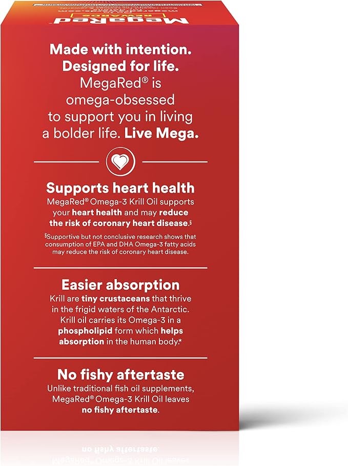 MegaRed - Omega-3 Krill Oil 350mg Softgels (130 Count in A Bottle), EPA & DHA Omega-3 Fatty Acids with No Fishy Aftertaste Unlike Fish Oil, Contains Antioxidant Astaxanthin