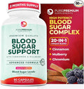 PurePremium Normal Blood Sugar Support Supplement - 20 Active Ingredients Complex to Support Blood Sugar Levels Already in The Normal Range - with Cinnamon, Bitter Melon, Chromium, Mulberry - 60ct
