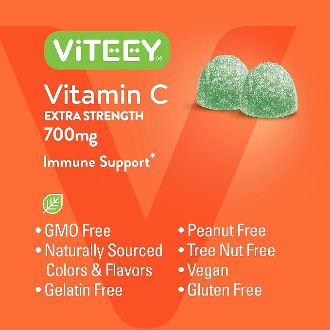 Viteey Chewable Vitamin C Gummies for Adults - 700mg Extra Strength Immune Support Supplement - Vegan, Gluten Free - 120 Count